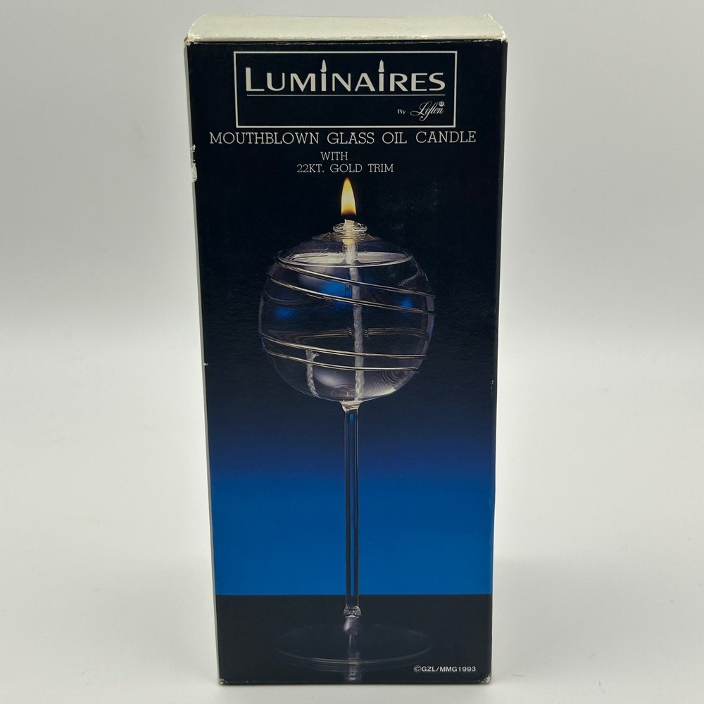 Lefton Luminaires Oil Candle Unisex 8" Clear Gold‎ Trim Mouthblown Glass Vintage